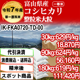 黒部のコシヒカリ 整粒米 富山県R7年産[代引]【IK-FKA07203-TD-00】